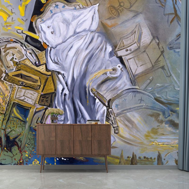 Yellow Chaotic Bedroom Wall Mural Surrealist Stain Resistant Indoor Wall Art, Customized Size
