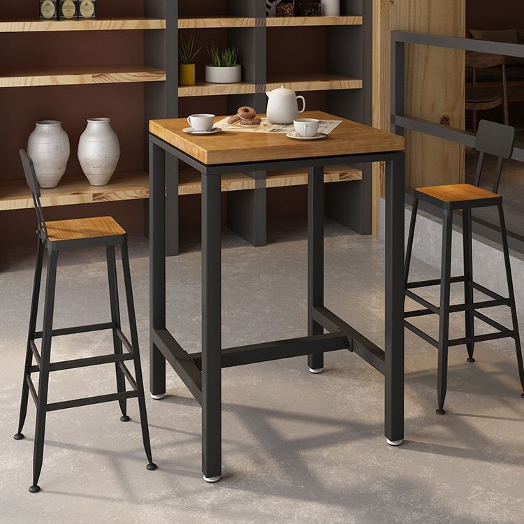 Industrial Indoor Bar Dining Table Square Metal and Wood Bar Table