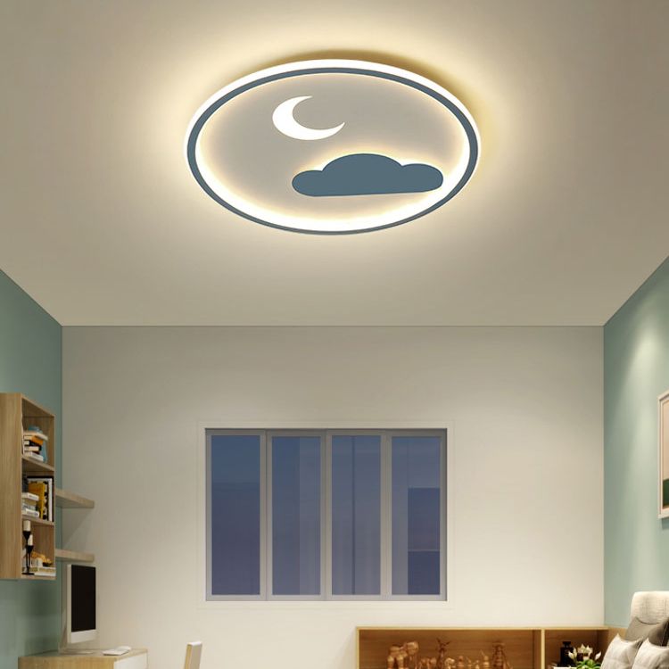 1 - Light Contemporary LED Flush Mount in Blue Iron Round Ceiling Mount