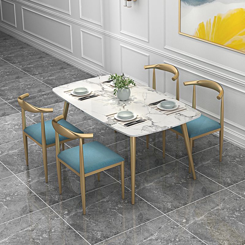 Sintered Stone Scandinavian Dining Room Set with Rectangle Table and Metal Base Dining Set