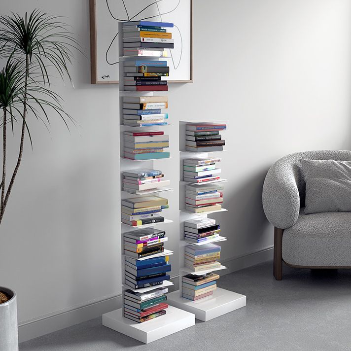 Modern Metal Bookshelf Geometric Vertical Closed Back Bookcase in Burnish