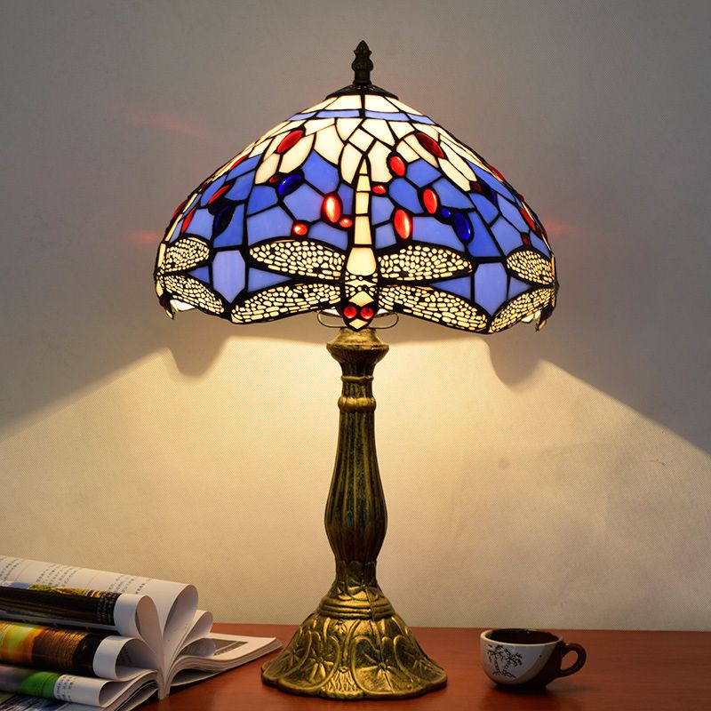 1��Head Table Lamp Decorative Dome Shade Stained Glass Nightstand Light for Living Room