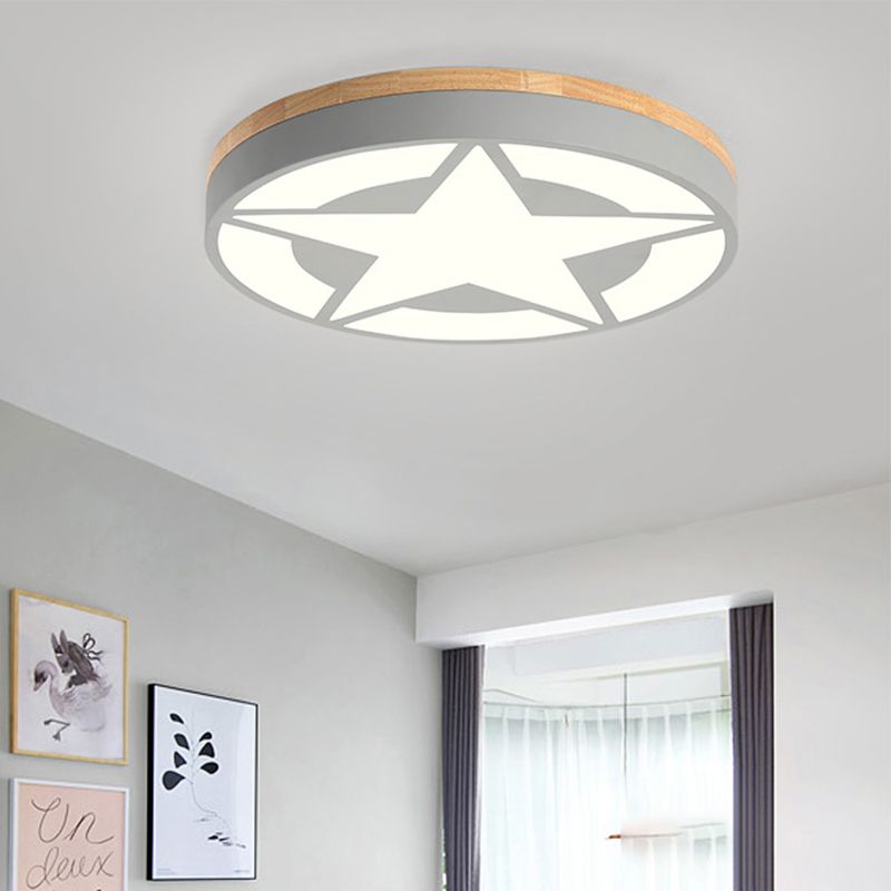 Wood LED Ceiling Light, Star Flush Mount Light with Acrylic Shade for Boys Bedroom Modern Style