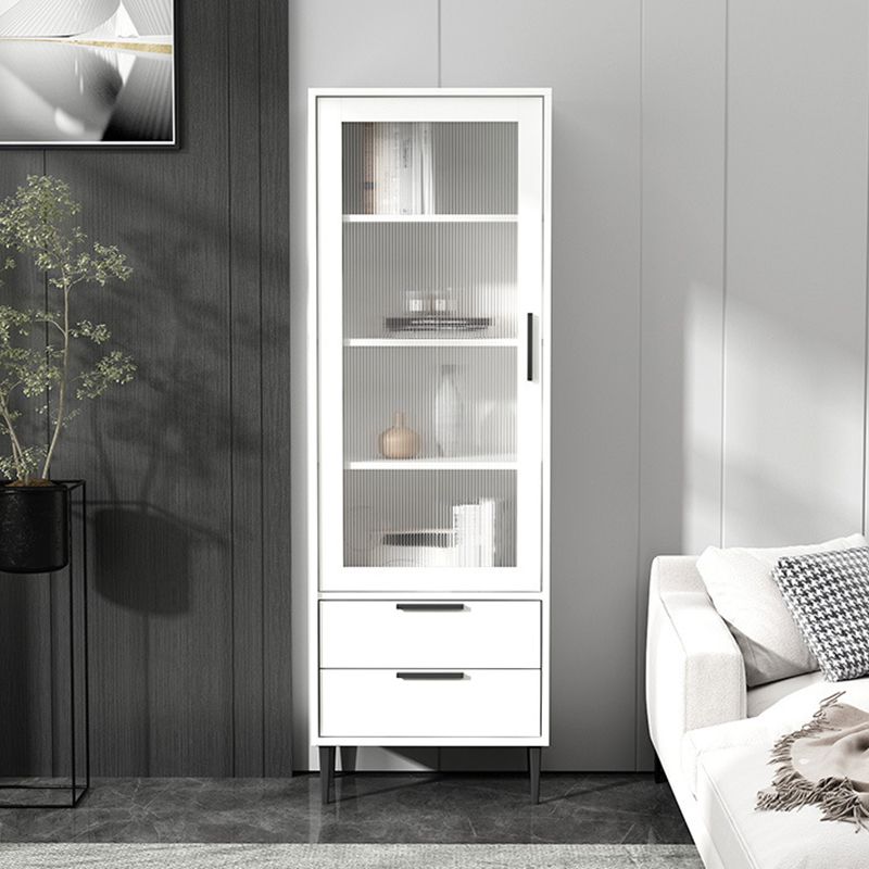 Modern Wooden Accent Cabinet with Glass 1-Door and 2 Drawers