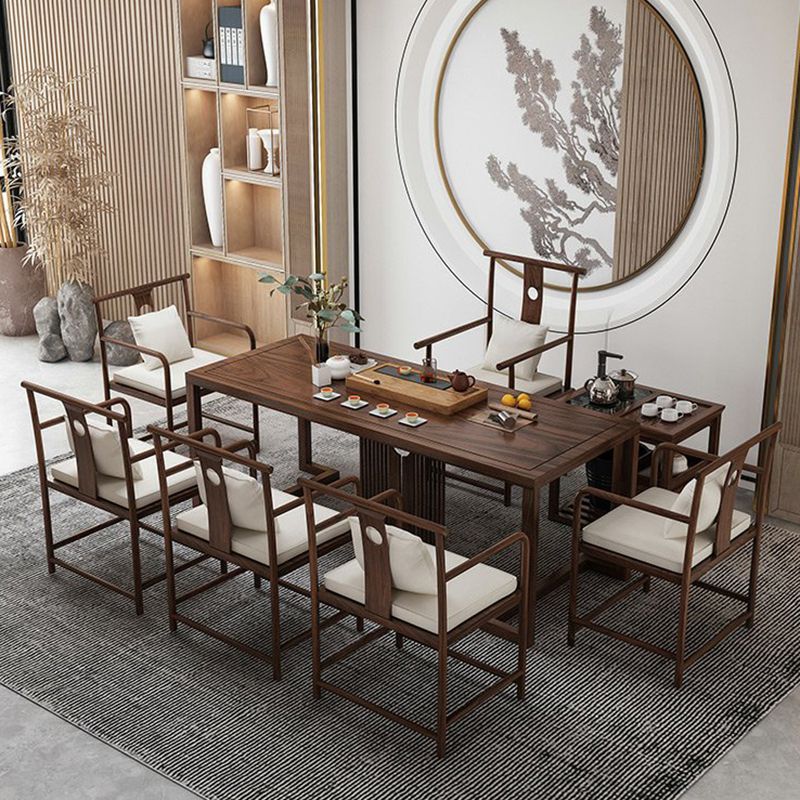 Mesa de comedor de madera de elm industrial mesa rectángulo en marrón con base de caballete