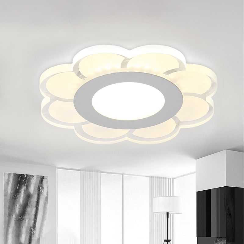 Ultrathin Hallway LED Ceiling Lamp Simplicity White Small Flush Mount Light with Floral/Square/Triangle Acrylic Shade
