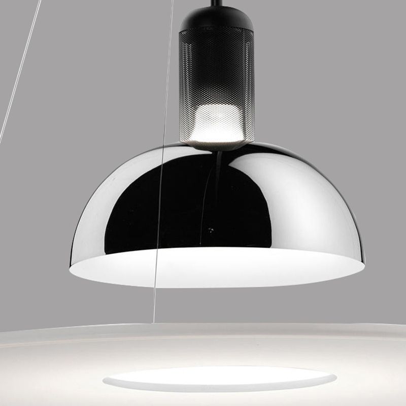 Minimalist Indoor Pendant Light, Dome Shade Metal 1-Light Pendant Lighting with Disk Under