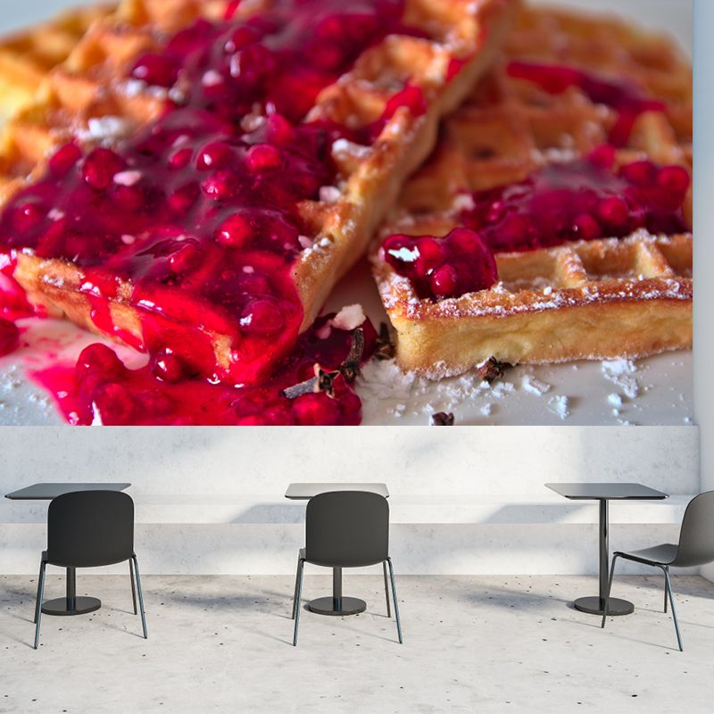 Customized Wall Mural Dessert with Waffle Pattern Mildew Resistant Wallpaper Commerce Shop