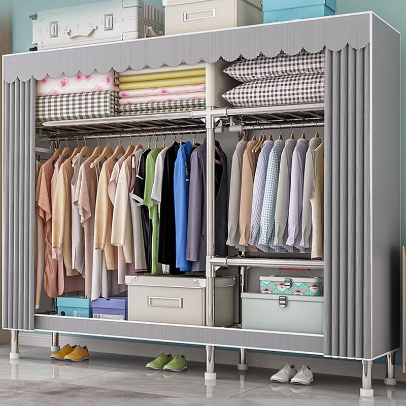 Contemporary Wardrobe Armoire with Shelves Steel Wardrobe Closet for Home