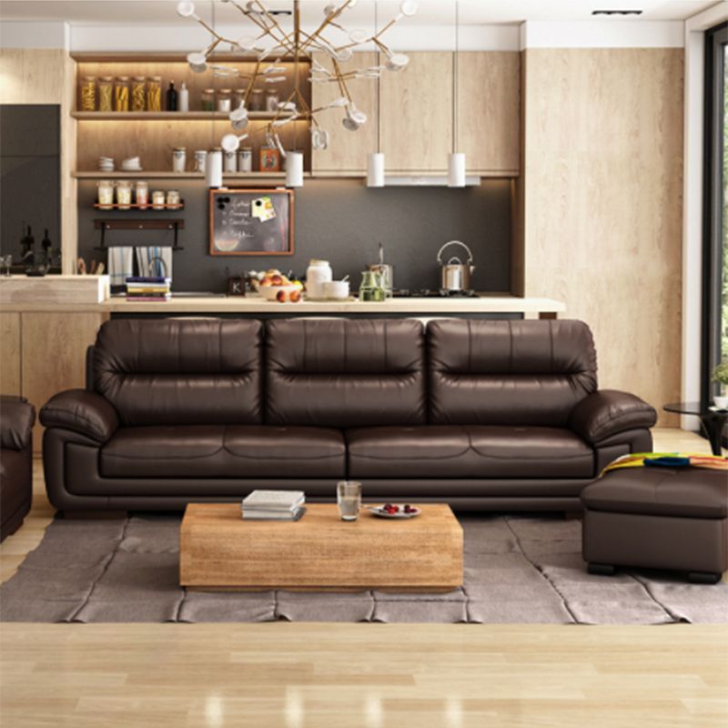 Contemporary Dark Brown Sewn Pillow Back Standard Pillow Top Arm Sofa