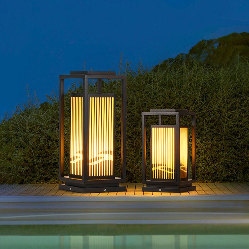 Rectangle Pillar Lamp Modern Metal Outdoor Waterproof Light in Black