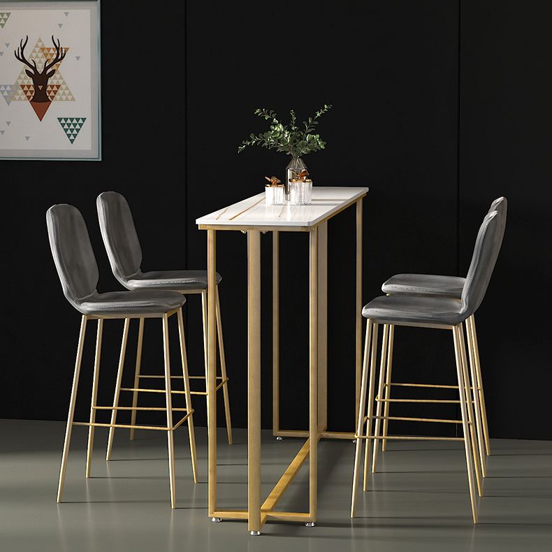 Stone Top Bar Stool Table Glam Style Pub Table with Metal Leg