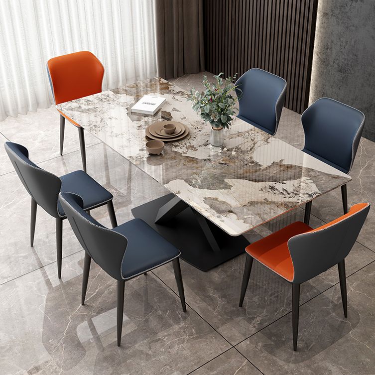 Simple Gray Sintered Stone Dining Table Kitchen Standard Dining Table with Pedestal Base