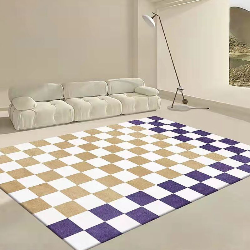 Green Modern Carpet Polyester Grid Print Carpet Non-Slip Backing Carpet for Drawing Room