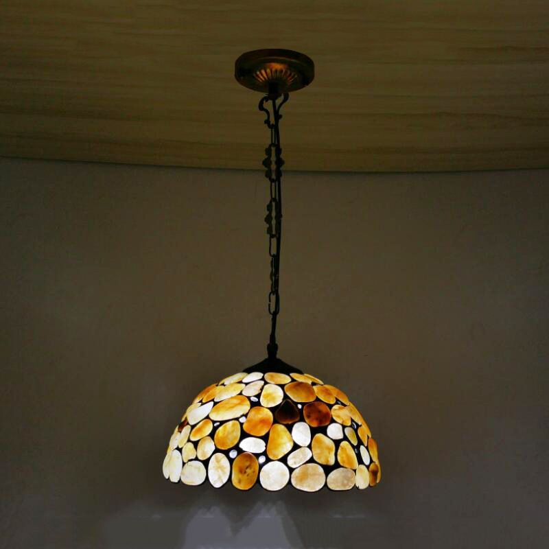 1 Light Dome Hanging Light Fixture Mediterranean Black Colorful Stone Suspension Pendant
