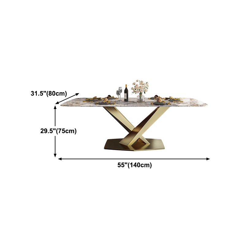 Sintered Stone Top Table for Restaurant Luxury Rectangle Table with Gold Metal Pedestal