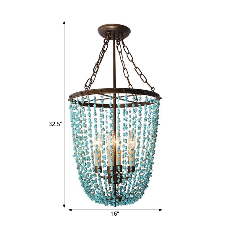 Metal Dome Chandelier Lamp Nordic 4 Bulbs Blue Pendant Lighting Fixture for Living Room