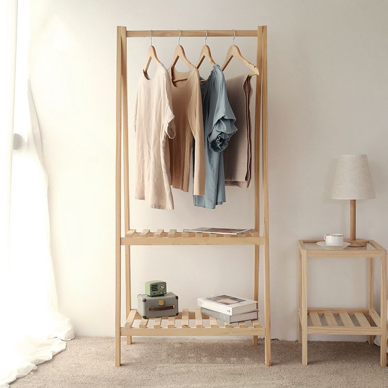 Modern Free Standing Solid Wood Coat Rack with Storage Shelving
