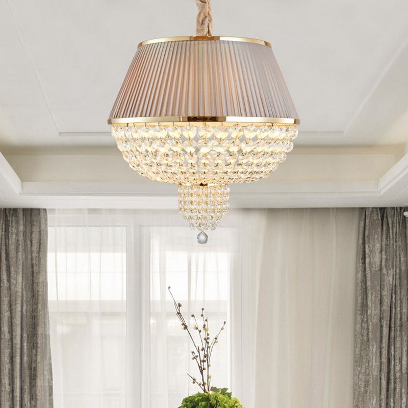 5 lumières Lumières de plafond en dôme simple style bleu / gris Crystal Strand Pendant Light