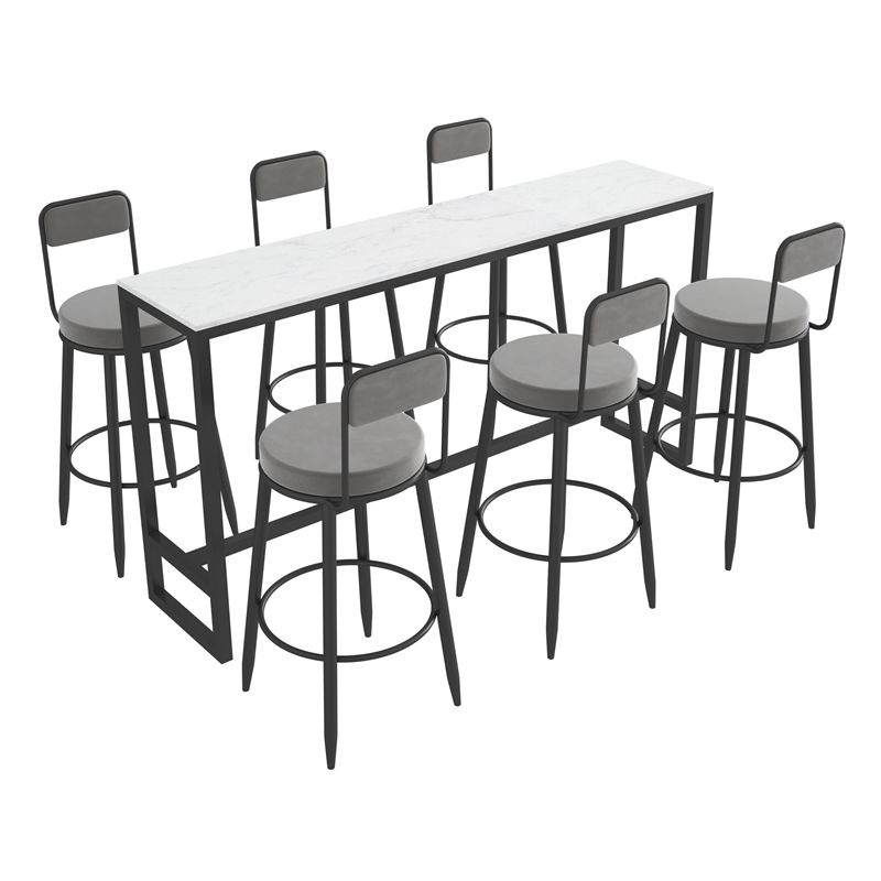 Modern 1/7 Pieces Bar Table Set Rectangle Stone Counter Table with High Stools for Balcony