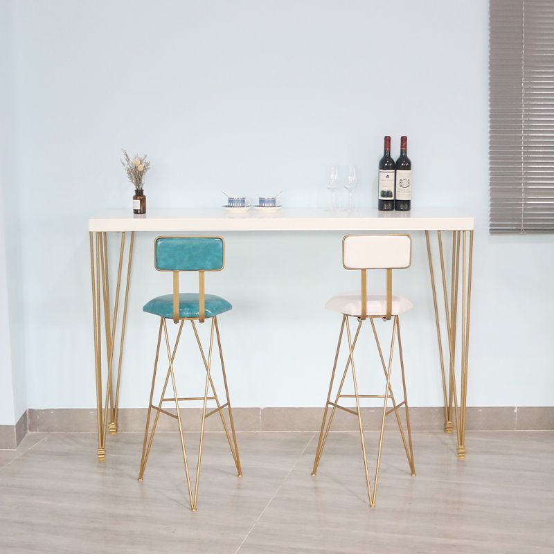 White Wood Top Counter Table Gold 4 Legs Industrial Bar Table for Dining Room