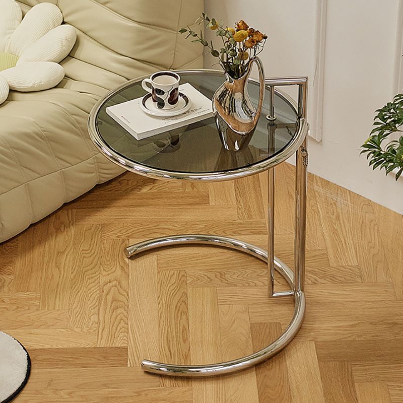 Round Metallic C Side Table Contemporary Glass Top Round Side End Table