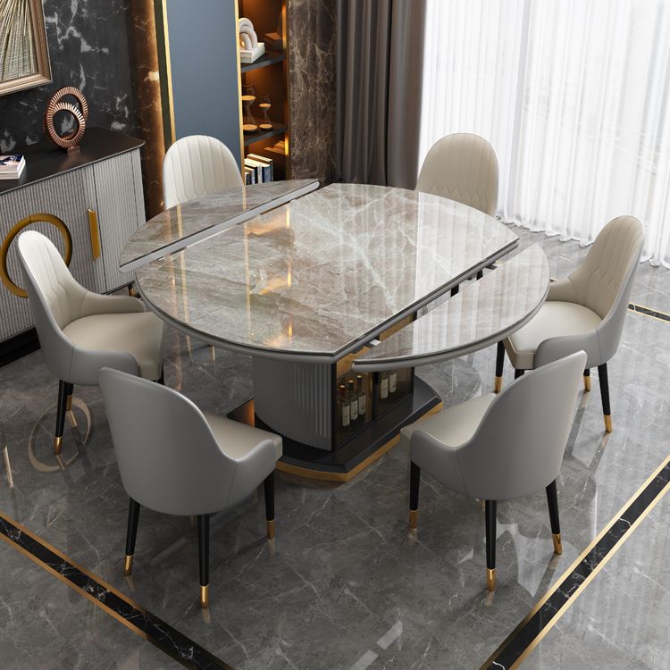 Modern Extendable Dining Table Round Stone Tabletop with Storage