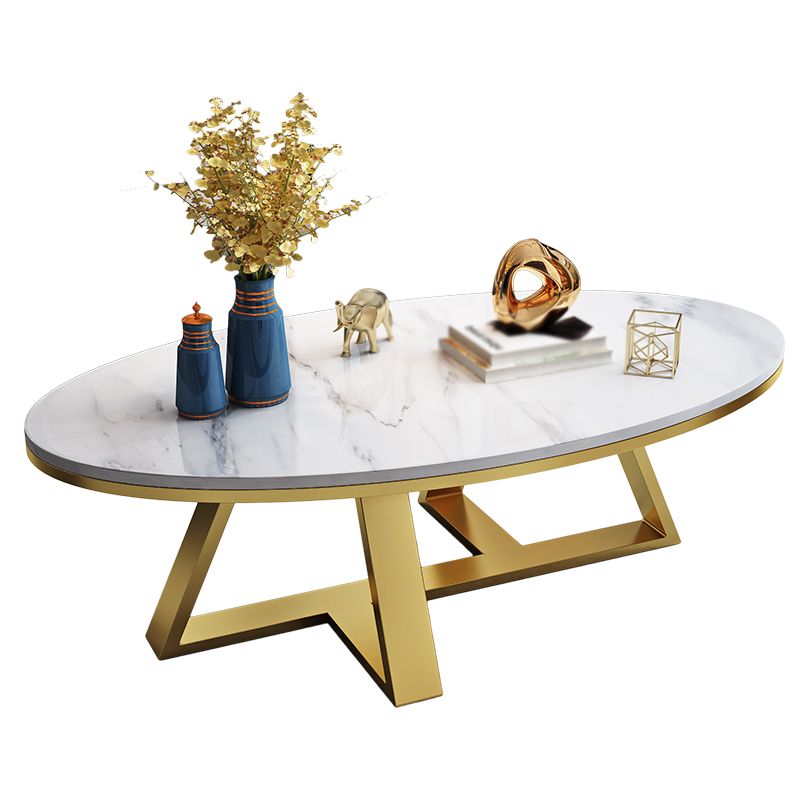 Modern Slate Cross Legs Coffee Table Oval Cocktail Table in Grey/White