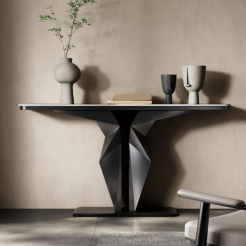 Rectangle Shape Contemporary Console Table Gold/Black Stone Sofa Table for Hall