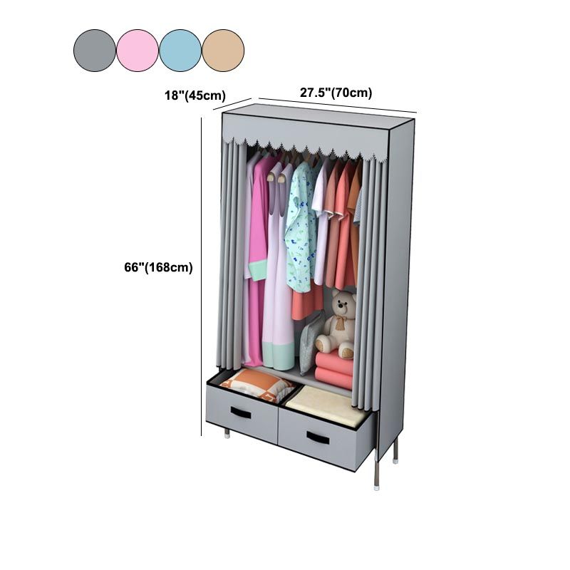 Silver Metal Frame Wardrobe Cabinet Contemporary Home Wardrobe with Drawers