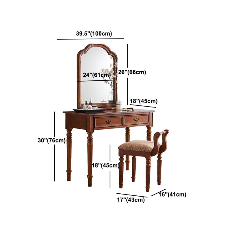 Wood Traditional Vanity Dressing Table 2-Drawer Makeup Vanity Desk