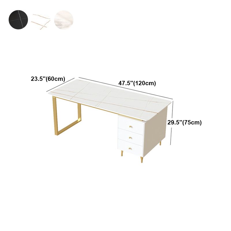 Metal Base Writing Desk Glam Style Office Desk with 3-drawer