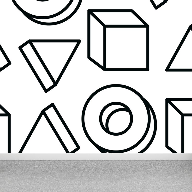 Black and White Modern Mural Decal Big Geometric Shapes Wall Art for Kids Bedroom
