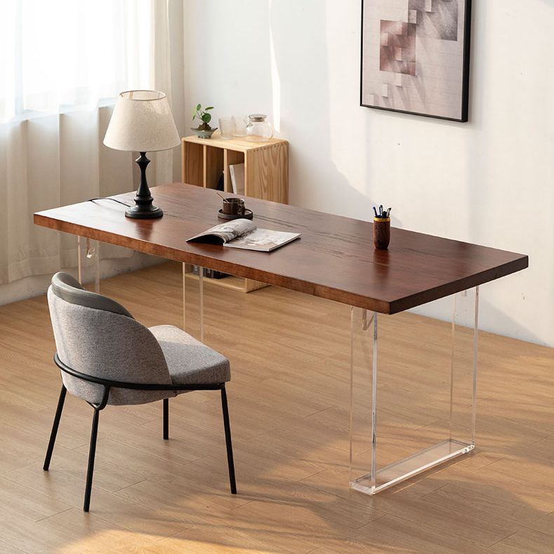 Rectangle Contemporary Standard Height Table Solid Wood Double Pedestal Dining Table