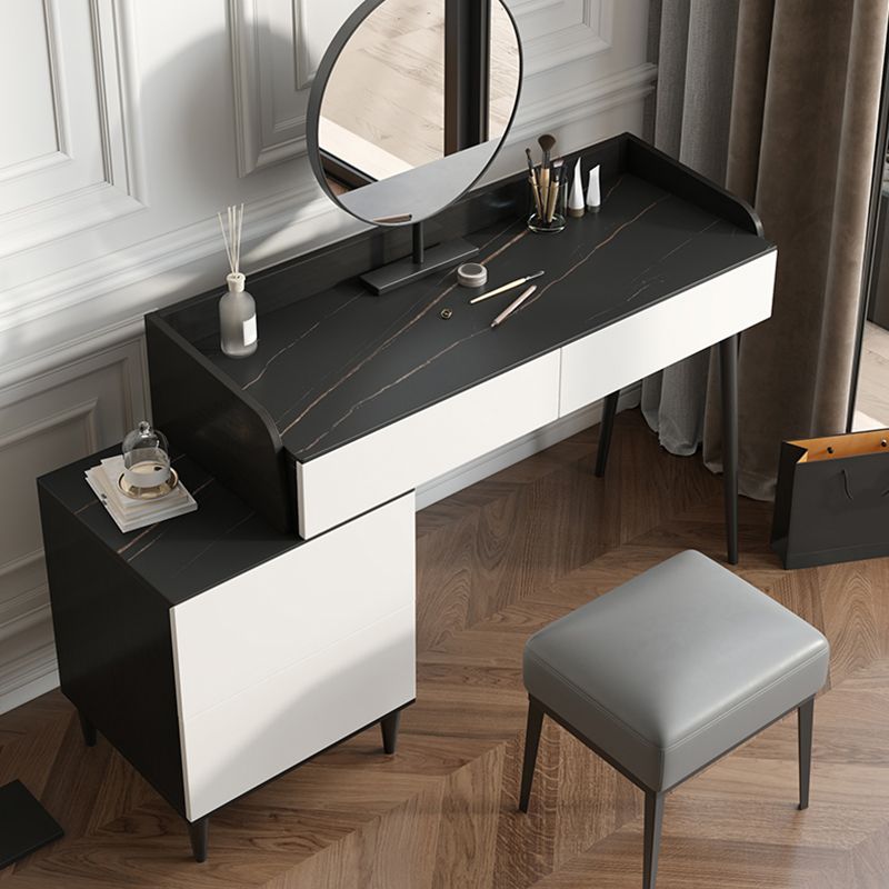 Black Stone Top Vanity Table Set Modern Simple Drawers in Included Makeup Dressing Table