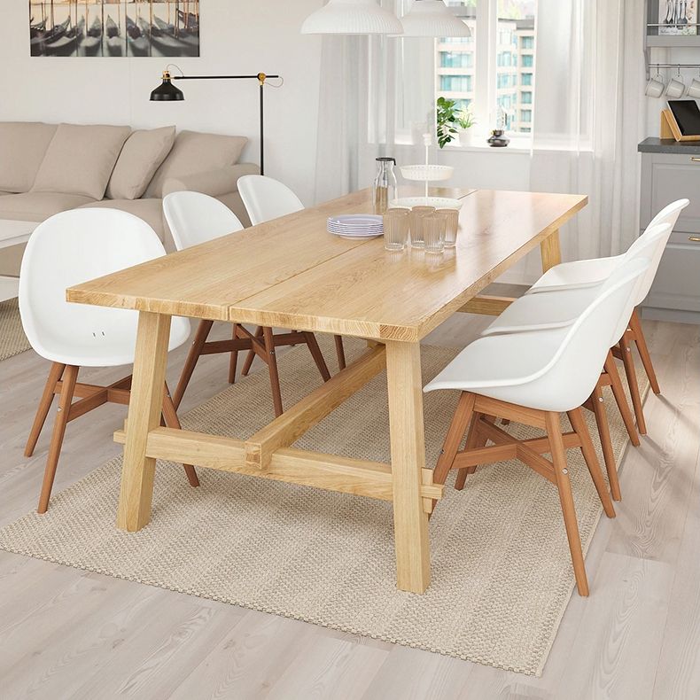 Simple Solid Wood Rectangle Shape Dining Table Khaki Standard Dining Table with Trestle Base