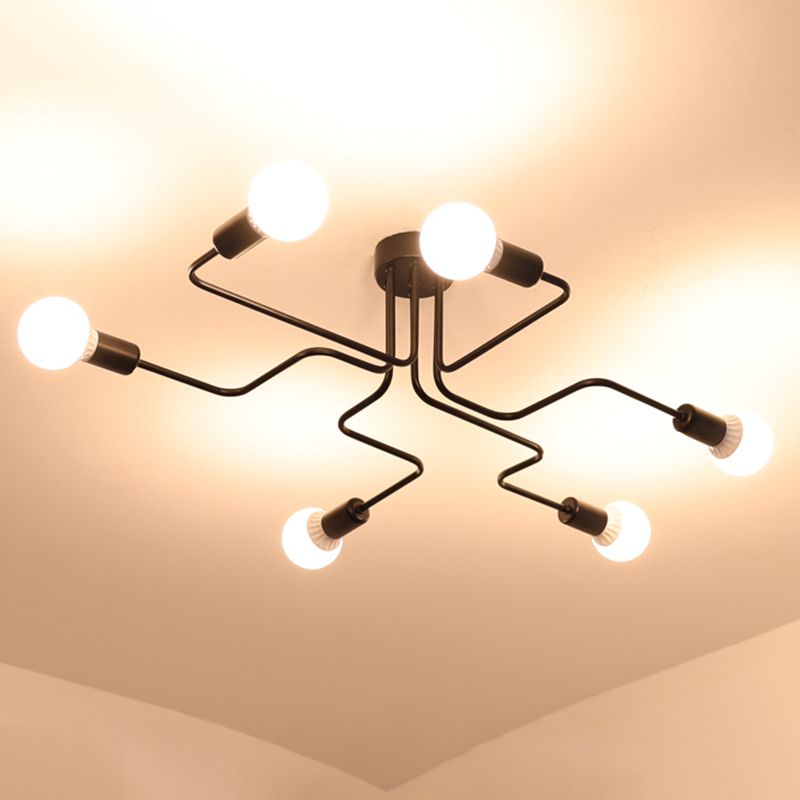 Iluminación de Techo Industrial de Metal Semi Plafón Lineal Radial en Negro para Comedor