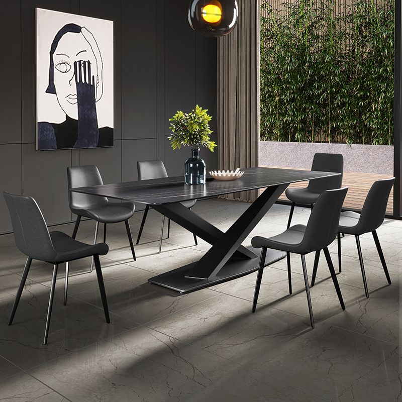 Modern Sintered Stone Dining Room Set with Rectangle Top and Black Base Furniture