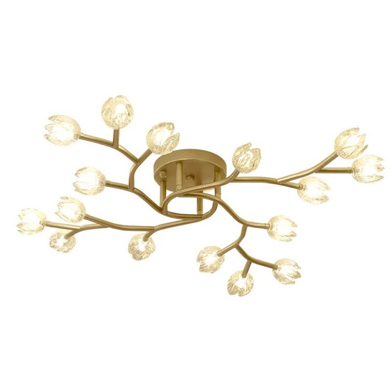 Flower Branch Flush Mounted Light Modern Clear Glass Living Room Semi Flush Chandelier