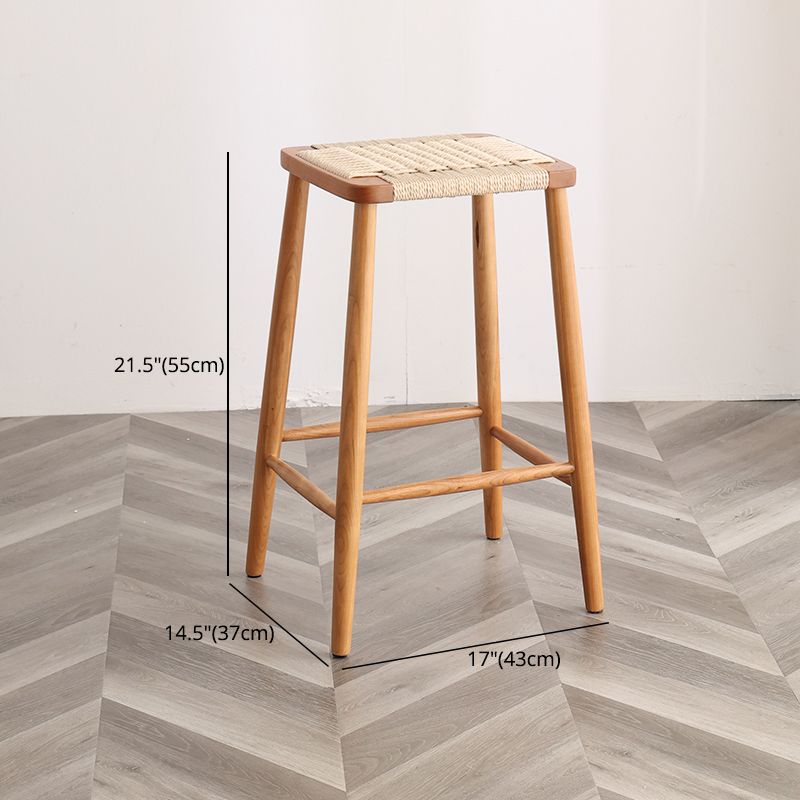 Modern Armless Backless Counter Stool Wood Bedroom Bar Stool with Rattan Cushion