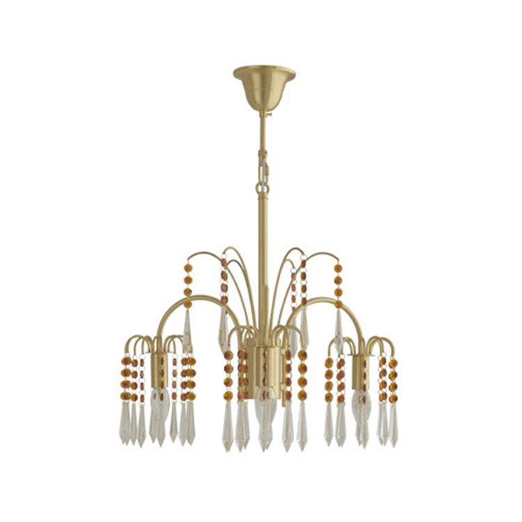 Country Style Branch Pendant Lamp Crystal Beading Chandelier in Brass for Cafe