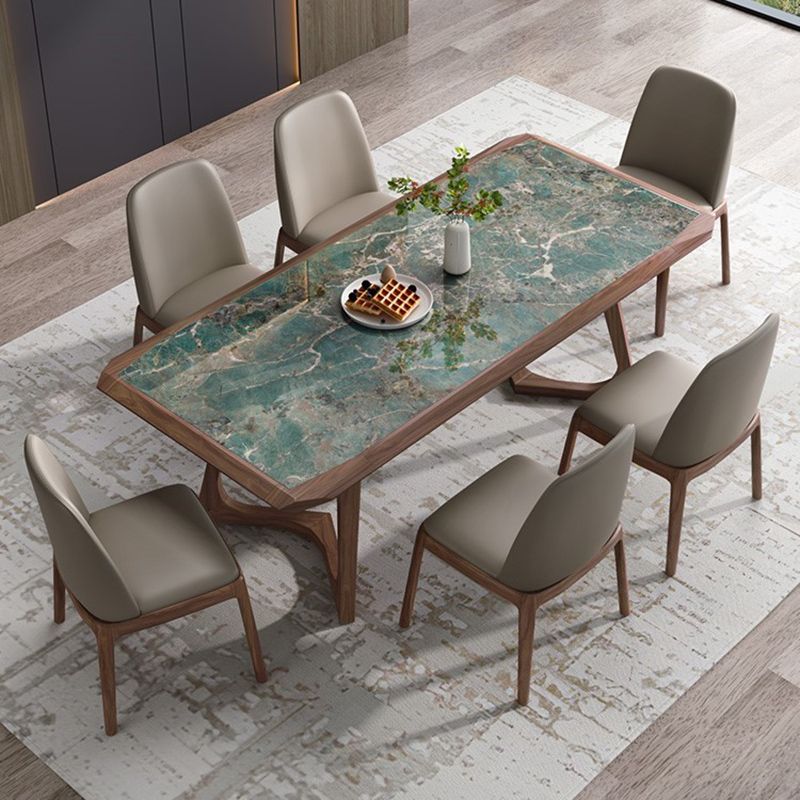 Stone Dining Set with Wooden Frame 1/4/5/7 Pcs Contemporary Dinette Set