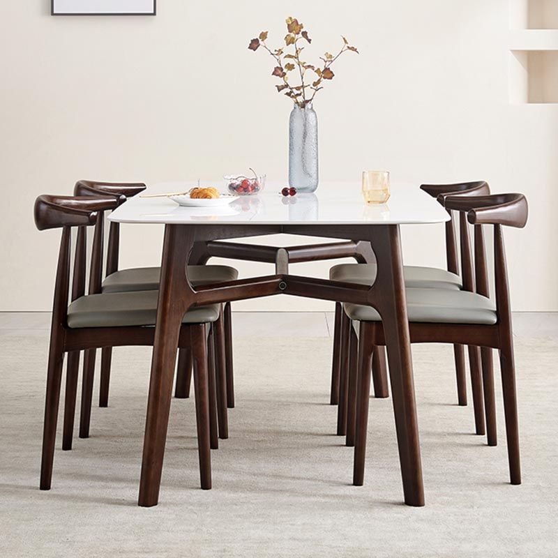 Mid-century Rectangle Dining Table White Stone Top Tripod Base Dining Table