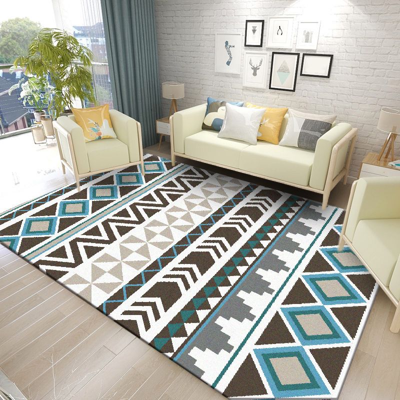 Gray Tone Modern Geometric Area Rug Polyester Non-Slip Backing Carpet for Living Room