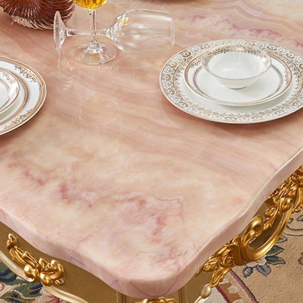 Rectangle Shape Victorian Style Dining Table Fixed Table with Marble
