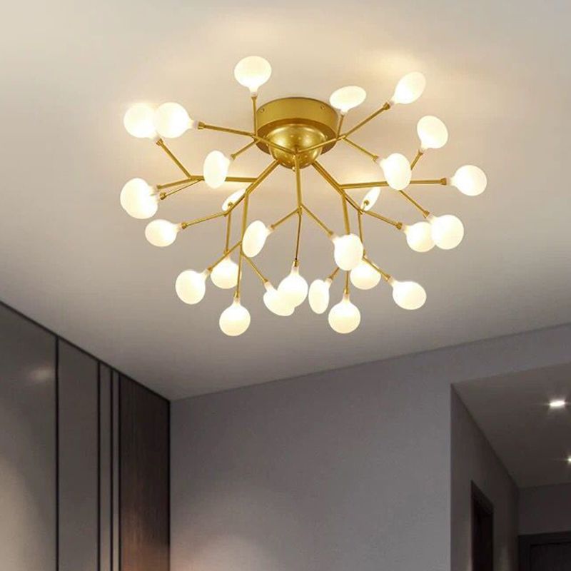 Nordic Firefly LED Semi Flush Light Glass Eetkamer Flush Mount Plafond Kroonluchter in goud