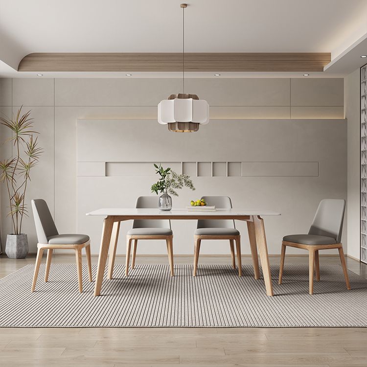 Contemporary Style 1/4/5 Pieces Dining Chairs Set Rectangle Stone Furniture in White