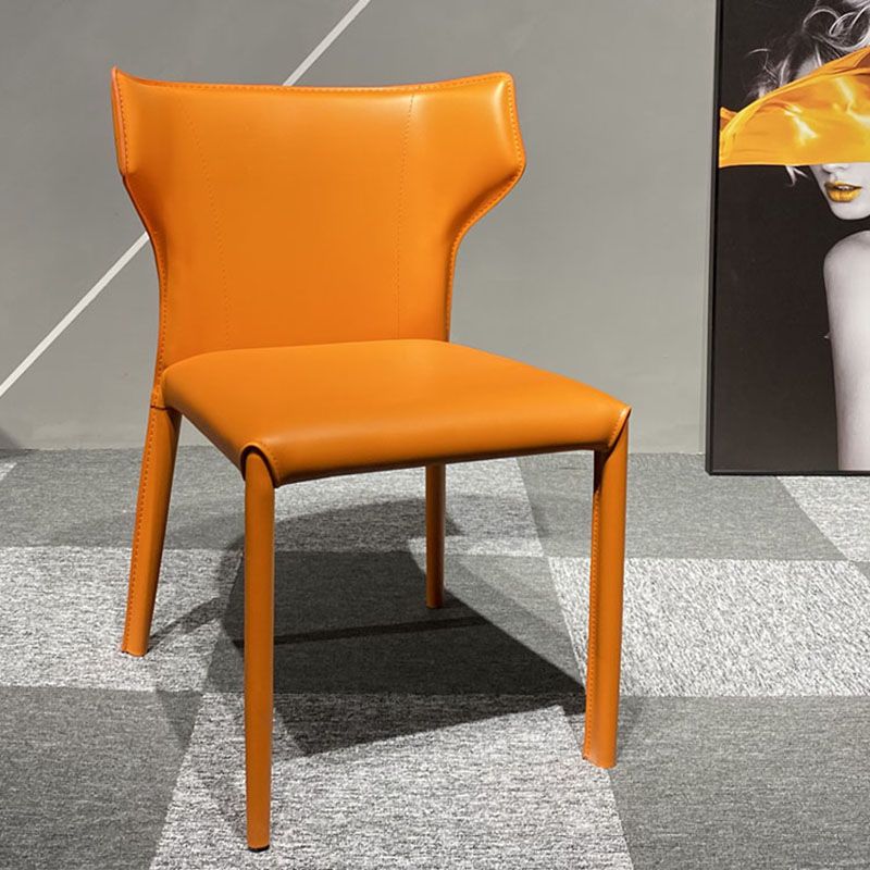 Upholstered Armless Dining Chairs Home Leather Side Chairs with Metal Legs