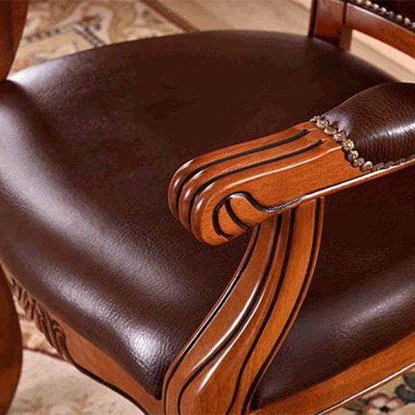 Leather Open Back Dining Side Chair Kitchen Dining Chair with Solid Wood Legs