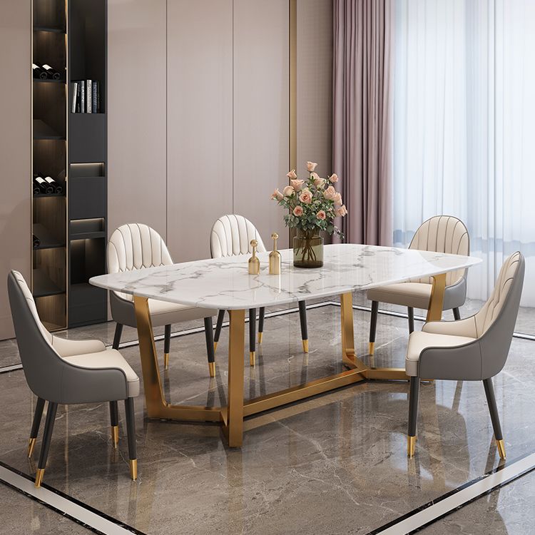 Luxusstil Home Sintered Stein Esstisch Rechteckiger Form Tisch mit Trestle Basis